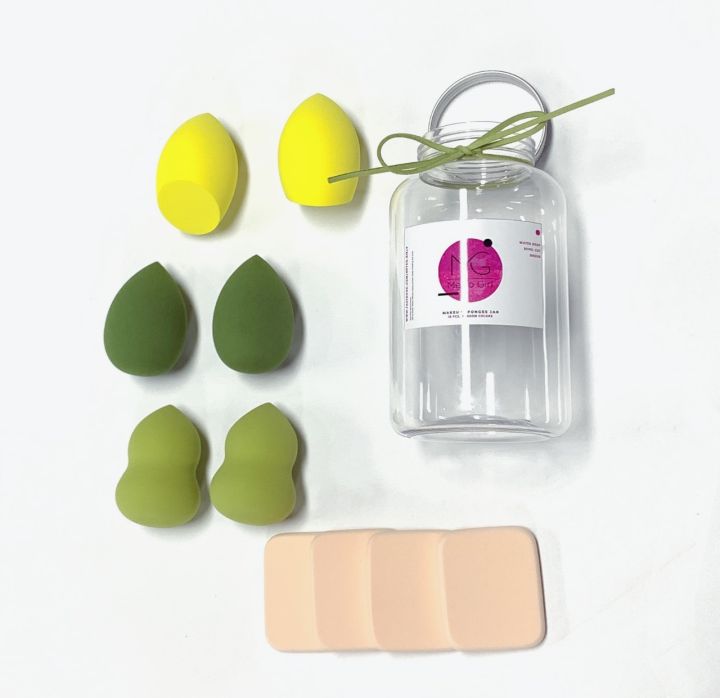 Makeup%20Blender%20Sponges%20Set%208PCs%20and%2010%20PCs%20with%20Jar,%20Foundation%20Blending%20Sponge,%20Cosmetics%20Puff,%2010%20Pcs%20Multiple%20Shapes%20and%20Colour%20with%20jar.%20-%20Image%203