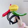 Fun simulation of fruits vegetables rings bread carrots bananas hair buns pepper headbands birthday cosplay Halloween hats. 