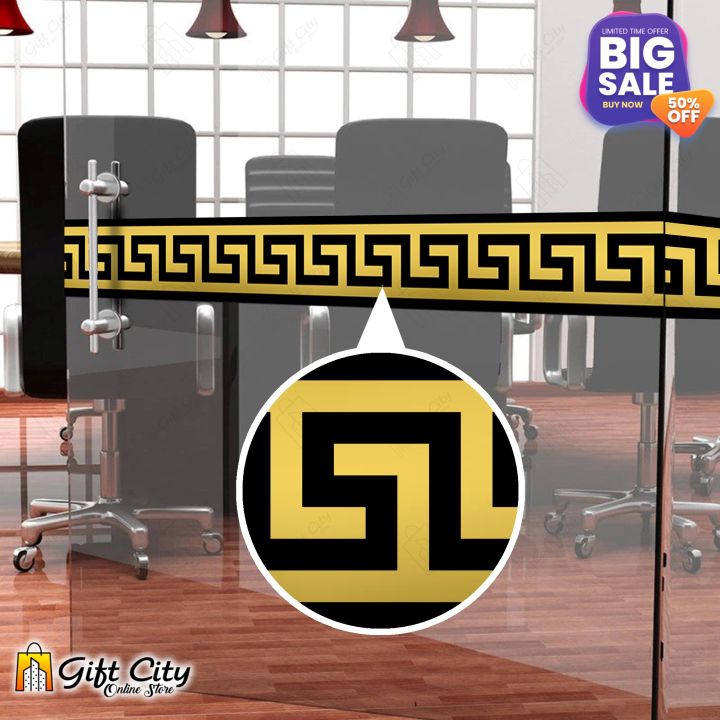 Gift City Presents Golden Tile Border StickersMultiple Quantity - 24x7 cm Black and Gold Pattern Design Wall Decorative Self Adhesive Tiles Stickers Bathroom Kitchen Sticker Wall Wallpaper Border Decoration