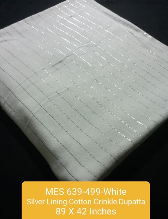 Sliver Tilla Lining-Cotton Crinkle Dupatta-Full Size-White Color-Dyeable-2.50 Gaz