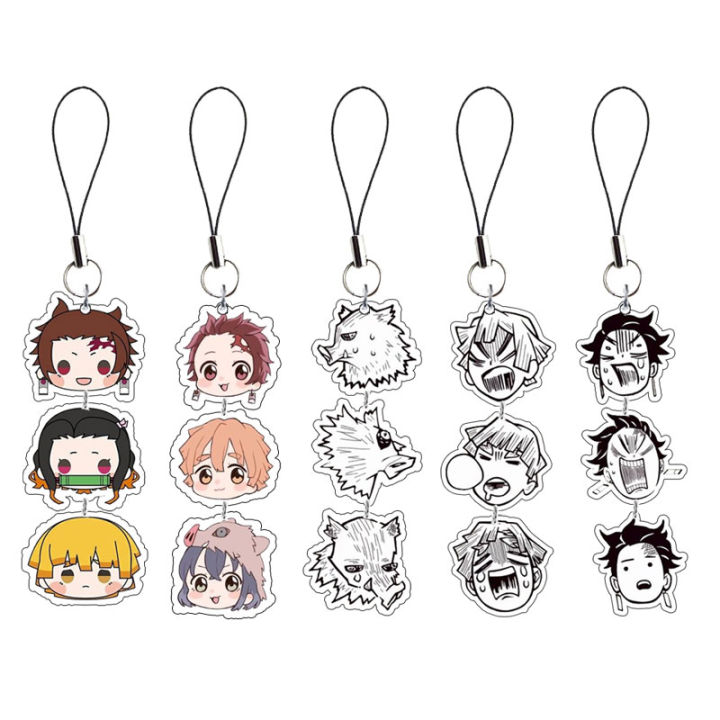 Demon Slayer Keychain Cartoon Acrylic Kamado Tanjirou Hashibira Inosuke Anime Long Pendant Mobile Phone Chain Car Key Ring Gifts