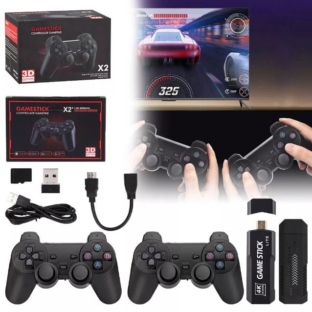 M8 Wireless Retro Game Console / X2 plus Wireless Retro Game Console Plug and Play Video Game Stick, Built in 20000+ Games, 9 Classic Emulators, 4K High Definition HDMI Output for TV with Dual 2.4G Wireless Controllers (64G Memory Card)