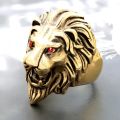 Shiny Non-Fade Red Eyes Lion Head Ring for Boys and Men - Stainless Steel Biker Punk Men's Rings For Boys - Stylish Fashion Jewelry Lion Ring for Men. 