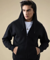Stylish Black Fleece Plain Zipper Hoodie For Men & Boys - Full Circle Clothing. 