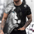 Men's T-shirt 3D tiger printing fashion funny animal graphic T-shirts leisure o-neck oversized short sleeve street trend tops. 
