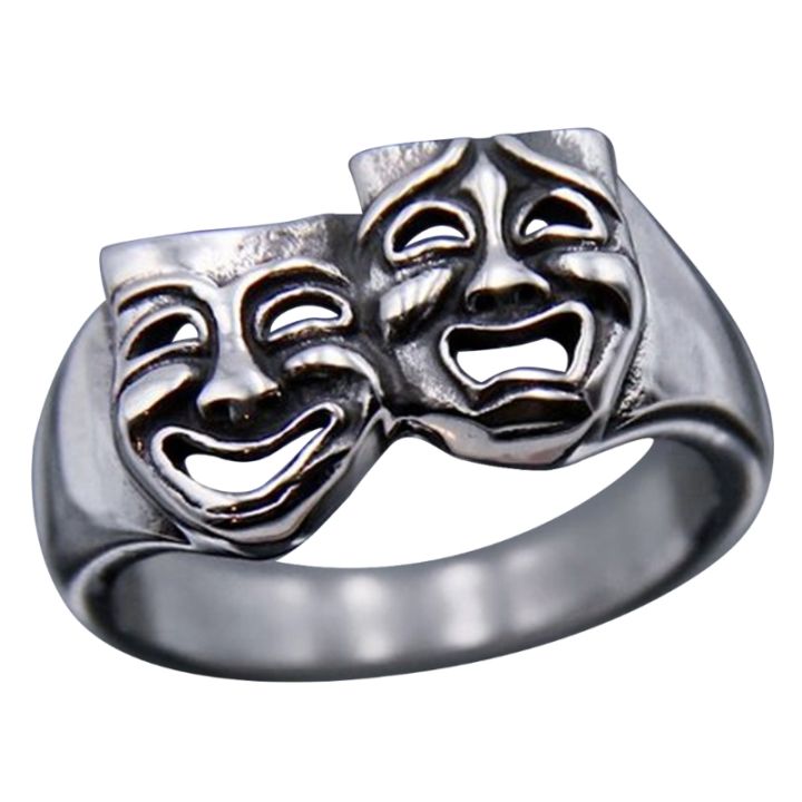 Tragedy Comedy Theater Mask Ring Smile Cry Face Wide Statement Ring Jewelry Fashion ​Stackable Finger Ring ​Bands