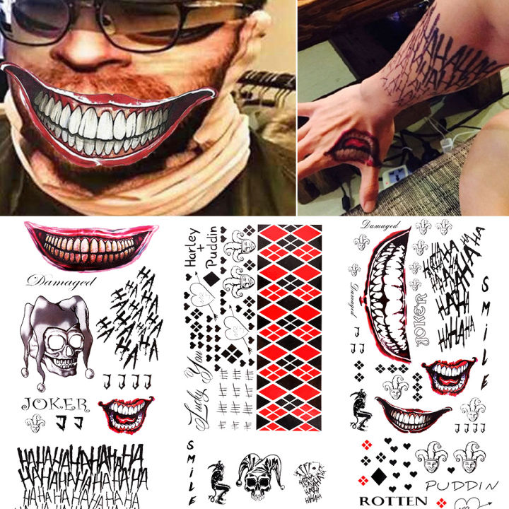 JM 1 Sheet Multi Halloween Batman Cosplay Squad The Joker Type Temporary Tattoo Stickers Body Art Set