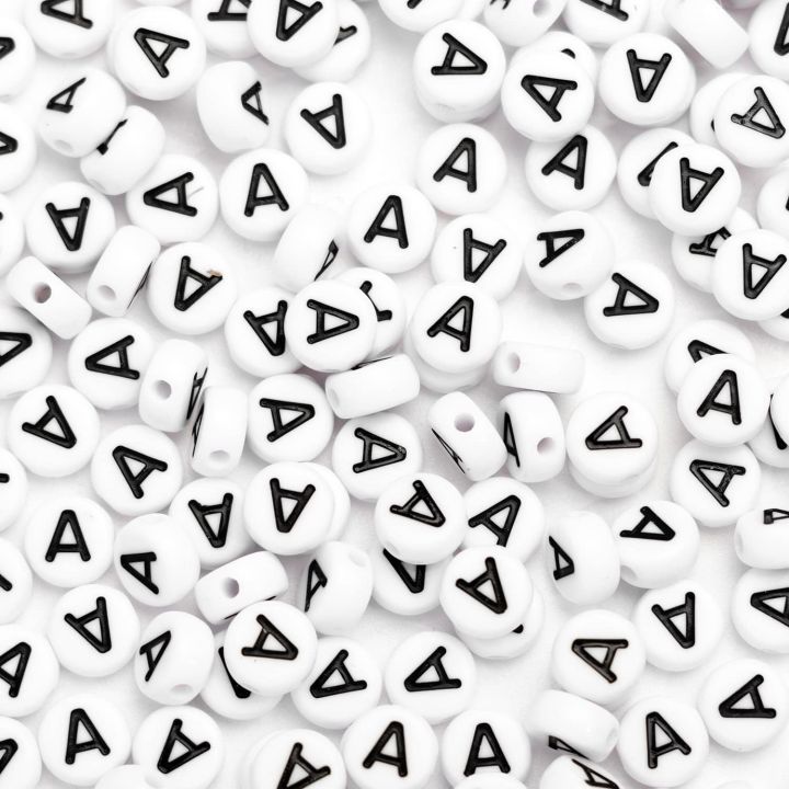 Pack of 25 / 50 / 100 / 150 / 200 Pieces | Only - A - Alphabet Beads | Round White | 7mm | Used in making Jewelry Accessories & DIY items