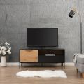 Sleek 1 Door 1 Drawer TV Cabinet in Black Oak Finish | Matte Black TV Stand Table, Wooden TV Unit, LED TV Console, and Media Stand for a Contemporary Entertainment Center. 