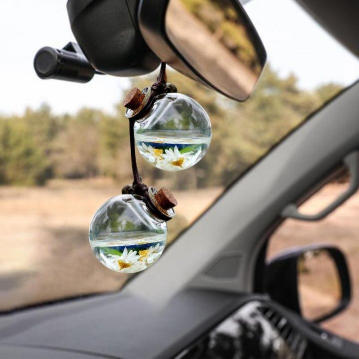 Car Hanging Diffuser Bottles Empty Glass Bottle With Flower Car Mirror Aromatherapy Fragrance Hanging Pendant Car Accessories