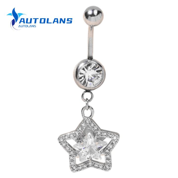 Belly Button Ring Sparkling Rhinestone Heart Butterfly Star Navel Piercing Dangle Ring Hypoallergenic Stainless Steel Fashion Jewelry Gift for Women Women Navel Ring