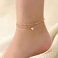 Double Chain Heart Anklet Payal for Girl Simple Gold Foot Bracelet. 