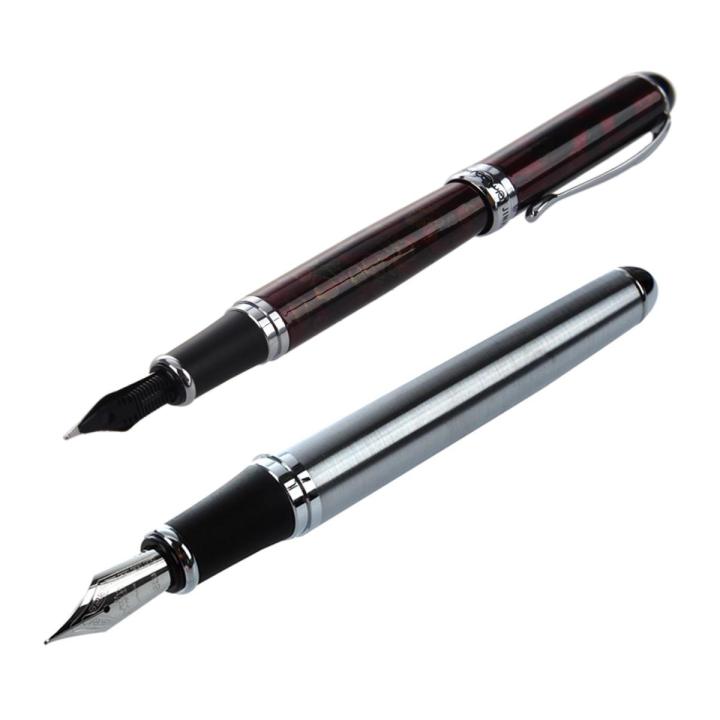 JinHao 2 Pcs X750 New Classic CT Fountain Pen , Smooth Writing Pen Nib Ink Fountain Pen Office, Silver & Deep Red