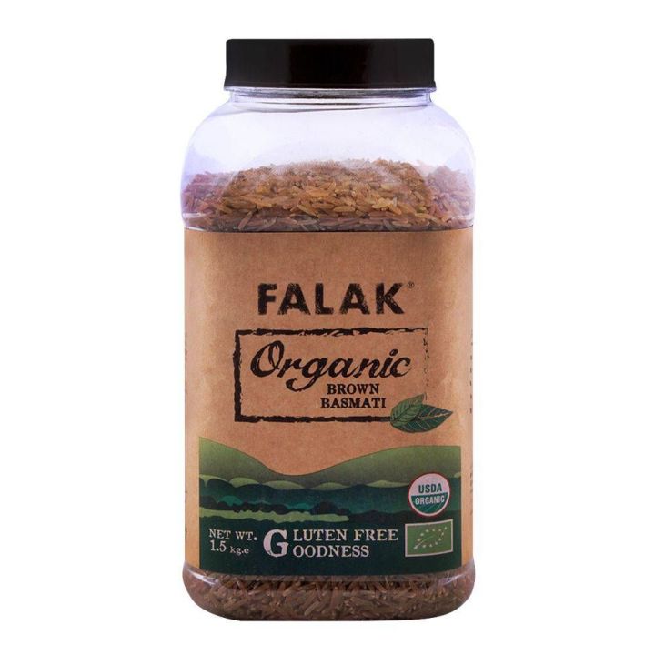 Falak Organic Brown Basmati Rice, Gluten Free, 1.5 KG Jar