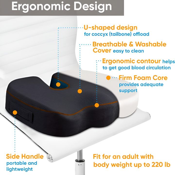 Coccyx Cushion for Tailbone Pain & Sciatica - Lower Back Pain (Pregnanc_y Pillow Seat Cushion) - Branded #FixOrtho