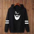 Black Double Strip Beard Print Pull Over Fleece Hoodies For Boys and Men. 