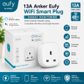 13A Anker Eufy WiFi Smart Plug with Energy Monitoring - Compatible with Alexa and Google Assistant - Control Your Devices from Anywhere Through Application - Smart Wifi Plug Socket - 3 Pin WiFi Plug for AC, Motor, Freezer, Heaters, TVs, Fans, Lights Etc. 