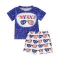 Independence Day Theme Baby Clothes Set, Infant Round Neck Lettering Print Pattern T-shirt Elastic Waist Shorts. 