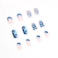 24Pcs Blue Flame Love Wearing False Nails Press On Nail Tips Full Cover Manicure Detachable Special Artificial Nails Art. 