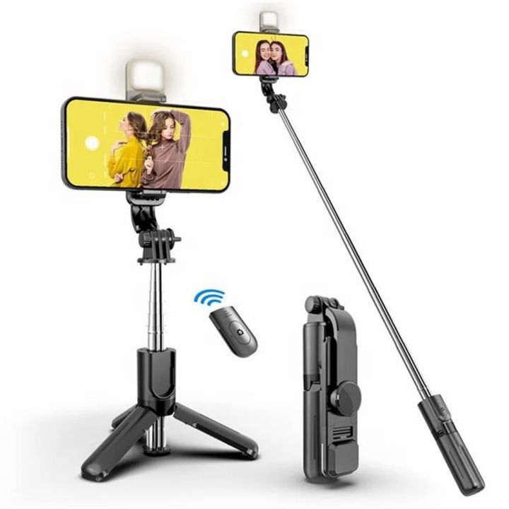 R1s Bluetooth Selfie Sticks with Remote and Selfie Light, 3-in-1 Multifunctional Selfie Stick Tripod Stand Mobile Stand Compatible with All Phones 360° Rotation Long Selfie Stick with LED Fill Light Compatible with iPhone/OnePlus/Samsung/Realme & (Black)