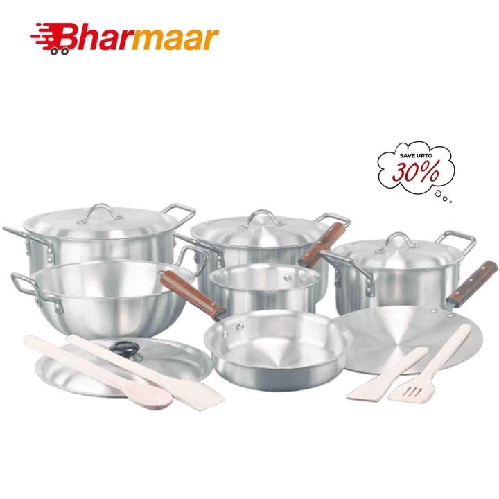 Cookware Set - Metal Finish - Cooking Set - 15 pcs - Silver Steel - Wedding Item