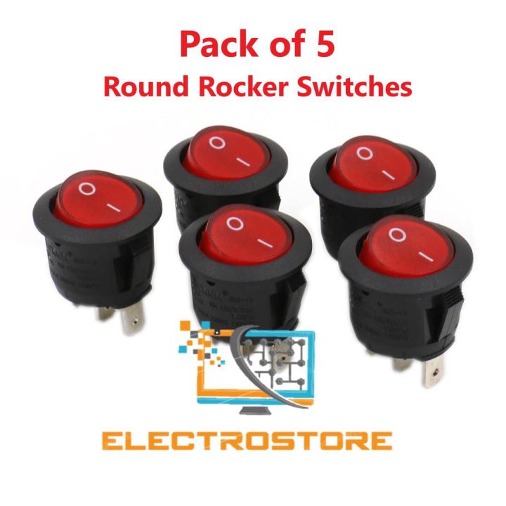 Pack of 5 - Round Rocker Switch Button 250V 6A - SPST ON/OFF Switch For Electronic Circuit Car Dashboard rocket 1-way (2 pins)