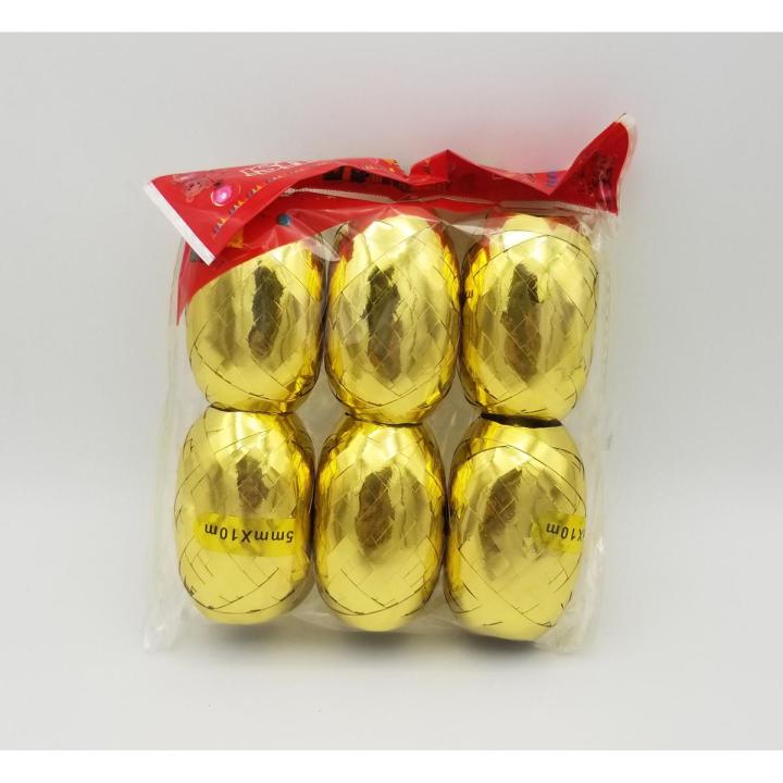 GOLDEN CURLING RIBBON EGGS ( PACK OF 6 BALLOONS RIBBONS )