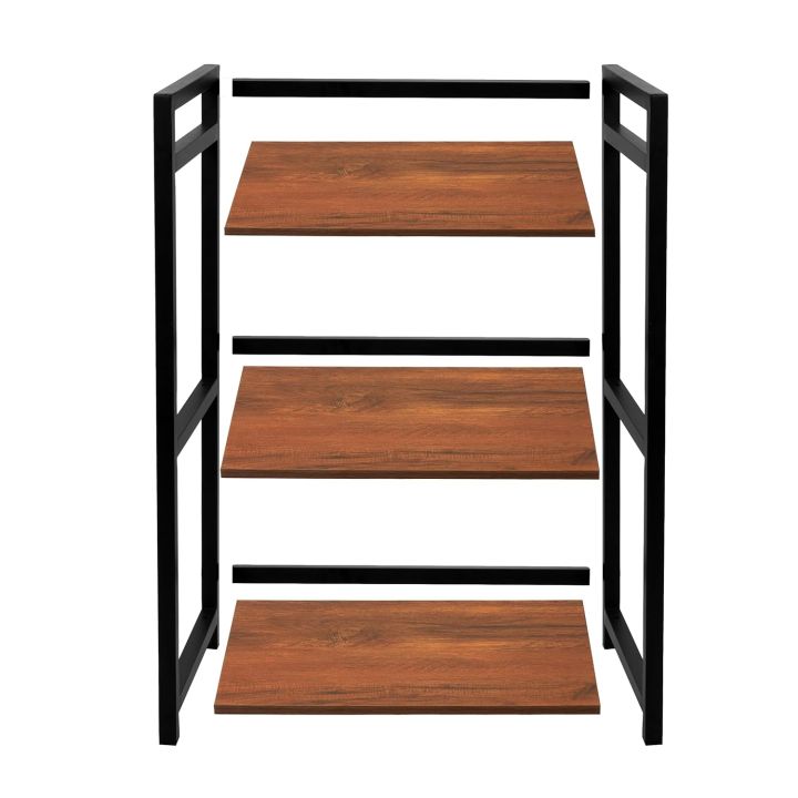 3-Layer Kitchen Accessories Microwave Oven Stand Rack with Wooden Shelves and Black Iron Frame – Multi-Purpose Kitchen Storage Shelf