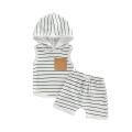 Baby Boys Suit, Sleeveless Hooded Striped Print Vest Tops + Summer Casual Drawstring Short Pants. 