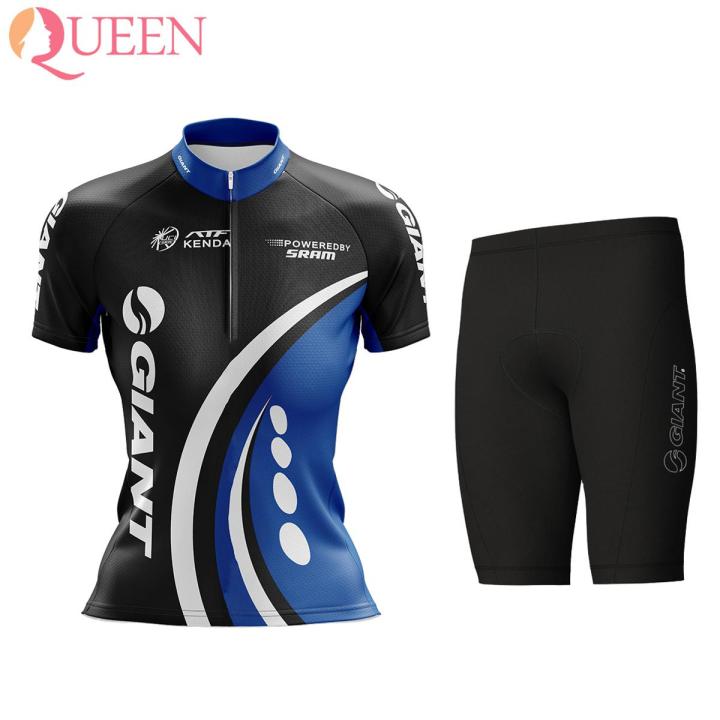 【Queen】Giant Womens Cycling Jersey Set Half Zip Bike Shorts with Padding