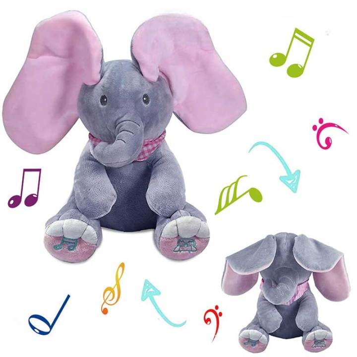 Hide and Seek Elephant Baby Animal Plush Toy Ears Move Electric Music Toy Play Games Talking Singing Dolls for Toddlers Gift