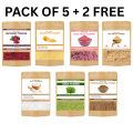 Pack of 5 Powders + 2 Free | Rice, Multani, Rose, Orange Peel, Pomegranate Peel, Neem & Beetroot Powder | 100% Pure & Natural Skincare & Haircare | 50 Grams Each. 