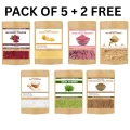 Pack of 5 Powders + 2 Free | Rice, Multani, Rose, Orange Peel, Pomegranate Peel, Neem & Beetroot Powder | 100% Pure & Natural Skincare & Haircare | 50 Grams Each. 