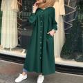 2025 autumn Muslim long sleeved plus size women's round neck pocket commuting casual robe shirt dress long. 
