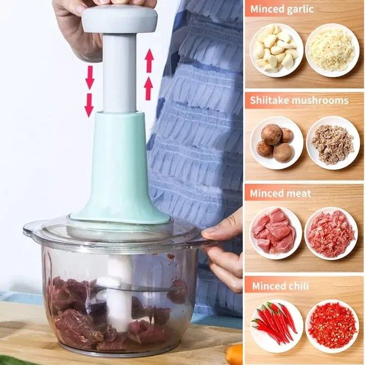 Manual Hand Operated  Chopper Pump Action With Free 3 Blades Food Processor Portable Container And Easy To Clean Kitchen Gadget || SILVER FOX ECOM