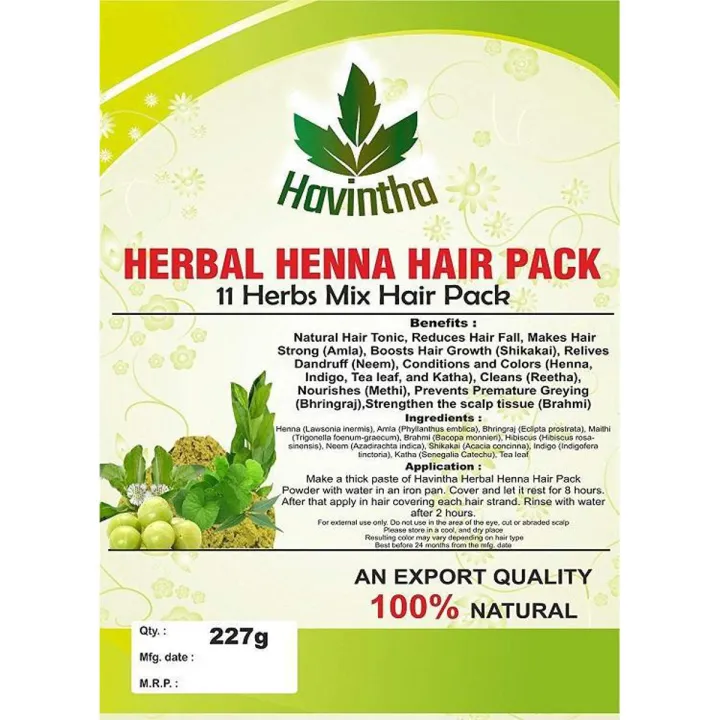 ORGANIC Havintha 11 Herbs Mix Hair Pack Natural Herbal Henna Mehandi powder 227gm