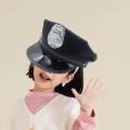 Children Police Hat Kids Costume Police Hat Hat for Stage Black A Eagle Badge. 