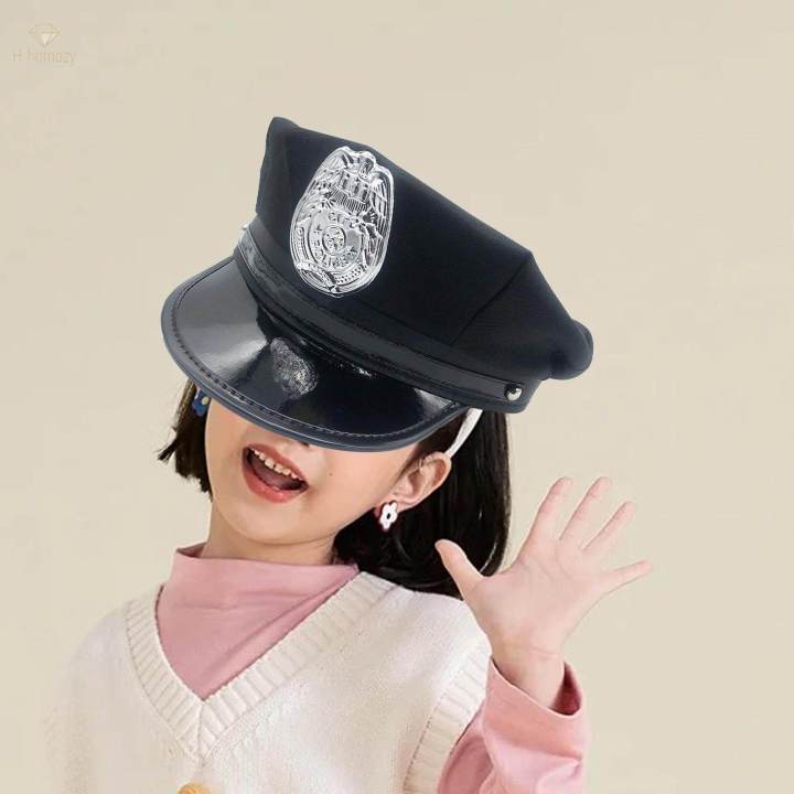 Children%20Police%20Hat%20Kids%20Costume%20Police%20Hat%20Hat%20for%20Stage%20Black%20A%20Eagle%20Badge%20-%20Image%203