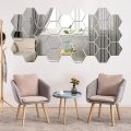 Hexagon Acrylic Mirror Wall Sticker Acrylic Adhesive Gold Silver Mosaic Tiles Removable DIY Bedroom Bathroom Home Decor Sticker. 