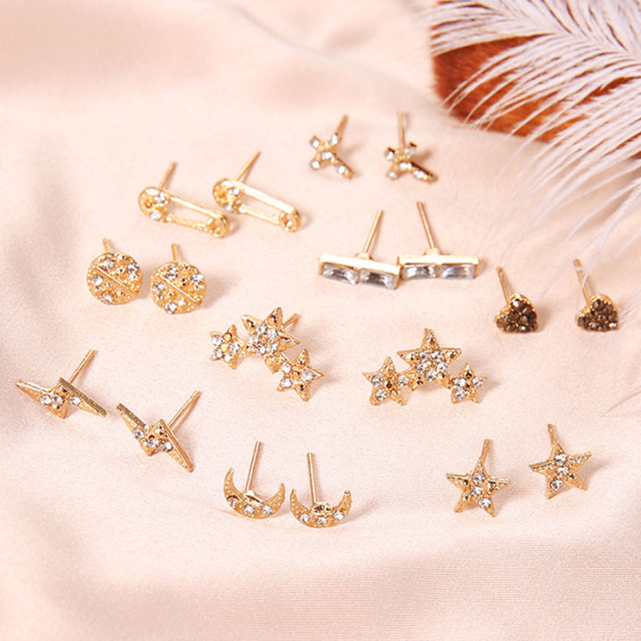LI%209%20Pairs%20Women%20Ear%20Studs%20Lady%20Fashion%20Earrings%20Set%20Artificial%20Diamond%20Inlaid%20Star%20Moon%20Round%20Love%20Shape%20-%20Image%205