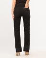 Black Bell-bottom Flared Jeans w/Embellished Hem for Women. 