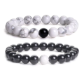 Pack of 1 pair (2 pcs) Black & White Agate Energy Stone Beads Distance Bracelet Set Couple Bracelet Special Set By TOS with a cute Box. 