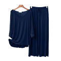 Navy Blue V-Neck Night Suit - Palazzo Style Pajama for Women. 