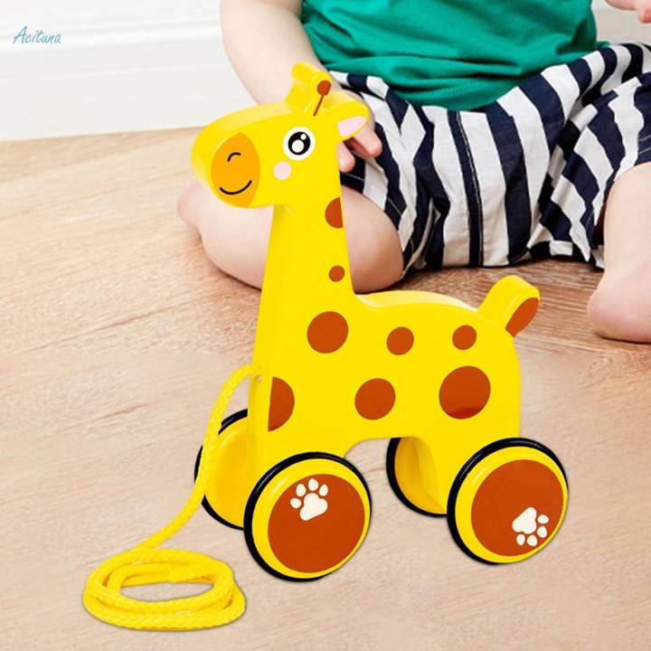 Wooden Pull Along Toy Walking Toy with String Pull Along Walking Toy Girls Children