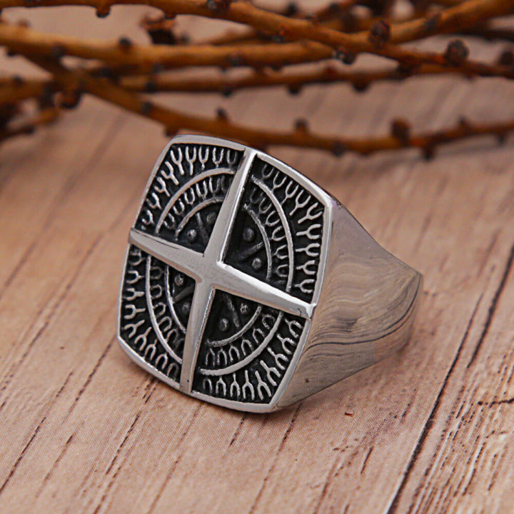 Vintage Nordic Compass Ring for Men Boys 316L Stainless Steel Cross Rings Bike Amulet Fashion Party Jewelry Gifts Wholesale