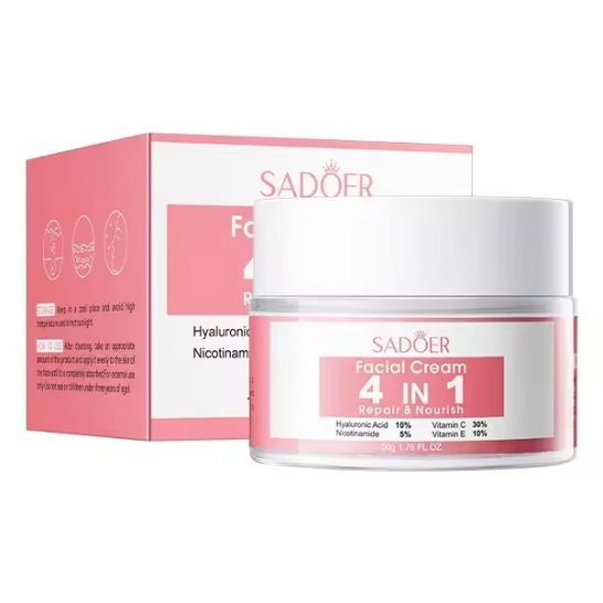 SADOER 4 In 1 Facial Cream Repair Nourishing Whitening Moisturizing Skin Care Anti Wrinkle Anti Aging Hyaluronic Acid, Nicotinamide, Vitamin C, E Face Cream SD02495