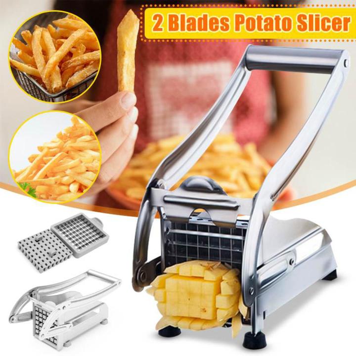 Stainless Steel Home French Fries Potato Chips Strip Cutting Cutter Machine Maker Slicer Chopper with 2 Chips Cutter,Salad Vegetable & Potato Chipper French Fries Cutter for Kitchen