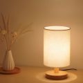Round Bedside Table Lamp Nightstand Lamp with Fabric Shade and Solid Wood for Bedroom, Living Room Modern Office. 