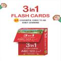 Flash Cards (3 in 1)( A B C, 1 2 3, Alif Bay Jeem ). 