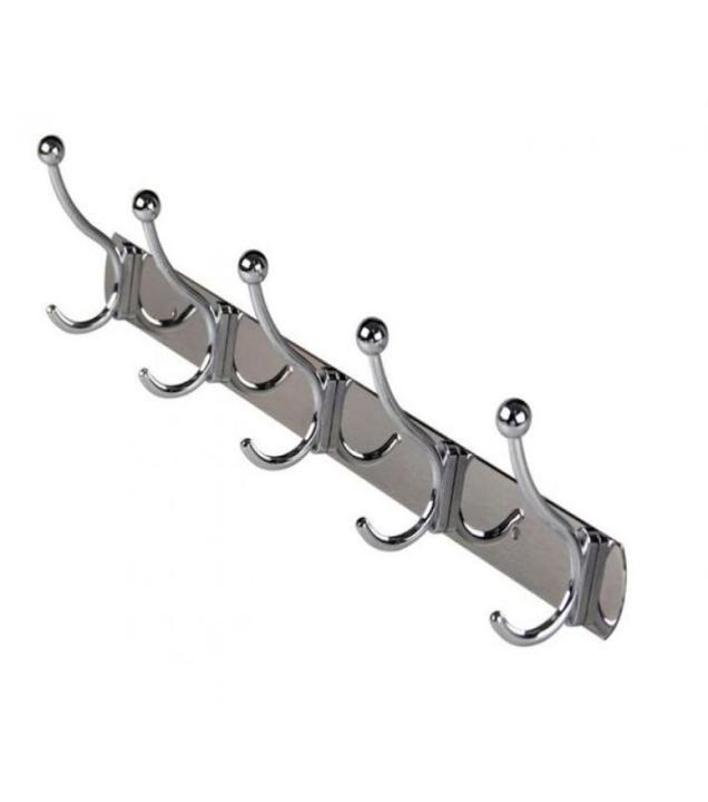Wall Mounted Cloth Hanger - 5 Hooks - Silver
